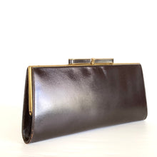 Load image into Gallery viewer, Vintage Elegant 40s/50s Brown Leather Clutch Waldybag Occasion/Evening Bag Bow Clasp and Silk Purse-Vintage Handbag, Clutch Bag-Brand Spanking Vintage