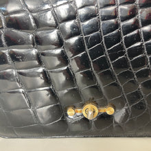 Load image into Gallery viewer, Vintage 50s Dainty Black Crocodile Skin ClassicJackie O Bag Gilt Clasp-Vintage Handbag, Exotic Skins-Brand Spanking Vintage