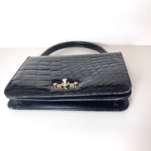 Load image into Gallery viewer, Vintage 50s Dainty Black Crocodile Skin ClassicJackie O Bag Gilt Clasp-Vintage Handbag, Exotic Skins-Brand Spanking Vintage