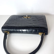 Load image into Gallery viewer, Vintage 50s Dainty Black Crocodile Skin ClassicJackie O Bag Gilt Clasp-Vintage Handbag, Exotic Skins-Brand Spanking Vintage