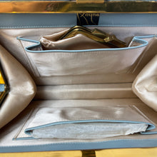 Load image into Gallery viewer, Vintage 50s Rayne Ice Blue Leather Twin Handle Handbag, Silk Coin Purse/Leather Gloves-Vintage Handbag, Top Handle Bag-Brand Spanking Vintage