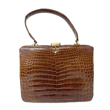 Load image into Gallery viewer, Vintage Large Caramel Porosus Crocodile Skin Handbag By Waldybag Made In England-Vintage Handbag, Exotic Skins-Brand Spanking Vintage