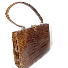 Load image into Gallery viewer, Vintage Large Caramel Porosus Crocodile Skin Handbag By Waldybag Made In England-Vintage Handbag, Exotic Skins-Brand Spanking Vintage