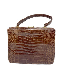 Load image into Gallery viewer, Vintage Large Caramel Porosus Crocodile Skin Handbag By Waldybag Made In England-Vintage Handbag, Exotic Skins-Brand Spanking Vintage