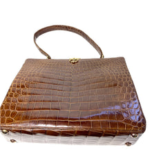 Load image into Gallery viewer, Vintage Large Caramel Porosus Crocodile Skin Handbag By Waldybag Made In England-Vintage Handbag, Exotic Skins-Brand Spanking Vintage