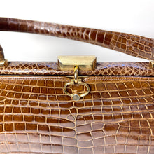Load image into Gallery viewer, Vintage Large Caramel Porosus Crocodile Skin Handbag By Waldybag Made In England-Vintage Handbag, Exotic Skins-Brand Spanking Vintage