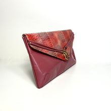 Load image into Gallery viewer, Vintage 80s Pink/Grey/Red Slim Leather and Snakeskin Clutch Bag w/Gilt Chain-Vintage Handbag, Clutch Bag-Brand Spanking Vintage