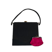 Load image into Gallery viewer, Vintage 60s/70s Black Fabric Evening/Occasion Bag w/Fuchsia Pink Silk Lining/Coin Purse by Waldybag-Vintage Handbag, Evening Bag-Brand Spanking Vintage