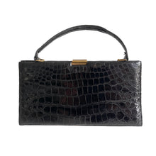 Load image into Gallery viewer, Vintage 60s/70s Large Glossy Black Alligator Skin Handbag w/Coin Purse-Vintage Handbag, Exotic Skins-Brand Spanking Vintage