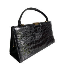 Load image into Gallery viewer, Vintage 60s/70s Large Glossy Black Alligator Skin Handbag w/Coin Purse-Vintage Handbag, Exotic Skins-Brand Spanking Vintage