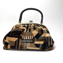 Load image into Gallery viewer, Vintage 70s Weymouth American Large Mary Poppins Chenille Carpet Bag Weekend Overnight Bag in Mushroom Beige/Brown/Black-Vintage Handbag, Large Handbag-Brand Spanking Vintage