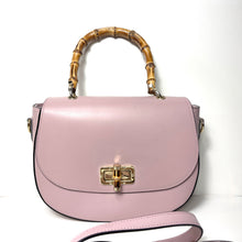 Load image into Gallery viewer, Vintage 80s Pink Leather Top Handle Bag with Bamboo Handle & Shoulder Strap Made in Italy-Vintage Handbag, Top Handle Bag-Brand Spanking Vintage