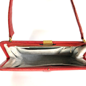Vintage 50s/60s Red Lizard Skin Handbag Made In England For Mappin & Webb-Vintage Handbag, Exotic Skins-Brand Spanking Vintage