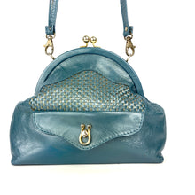Load image into Gallery viewer, Vintage 60s70s Leather Dolly Bag In Pearlescent Turquoise Teal Green With Long Cross Body Strap-Vintage Handbag, Dolly Bag-Brand Spanking Vintage
