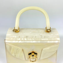 Load image into Gallery viewer, Vintage 80s Cream Faux Leather and Lucite Jackie O Style Handbag w/ Shoulder Strap-Vintage Handbag, Kelly Bag-Brand Spanking Vintage