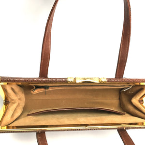 Vintage 50s Unused Chocolate Brown Lizard Skin Classic Top Handle Bag/Matching Coin Purse by Lightstone Hubbard-Vintage Handbag, Exotic Skins-Brand Spanking Vintage