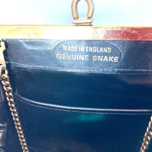 Load image into Gallery viewer, Vintage Small Python Snakeskin Clutch Bag with Fold In Chain Handle in Black/Brown/Caramel Made in England-Vintage Handbag, Exotic Skins-Brand Spanking Vintage