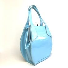 Load image into Gallery viewer, Vintage 60s Rare V Large Ice Blue Patent HandBag by Berné Made In California USA-Vintage Handbag, Kelly Bag-Brand Spanking Vintage