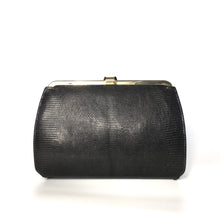 Load image into Gallery viewer, Vintage Dainty Black Lizard Skin Clutch Bag Fold Out Gilt Chain Made In England-Vintage Handbag, Exotic Skins-Brand Spanking Vintage
