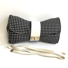 Load image into Gallery viewer, Vintgage 80s Black/Off white Textured Fabric and Leather Polka Dot Clutch Bag w/Clip On Leather Shoulder Strap-Vintage Handbag, Clutch Bag-Brand Spanking Vintage