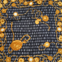 Load image into Gallery viewer, Vintage 80s Large Silk Twill Scarf in Pocket Watch and Chain Design in Black/Gold/White Made in Italy-Scarves-Brand Spanking Vintage