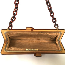 Load image into Gallery viewer, Vintage 70s/80s Clutch w/ Lucite Chain Link Shoulder Strap and Frame w/ Chunky Lucite Clasp in Caramel Suede And Leather Made in Italy-Vintage Handbag, Clutch Bag-Brand Spanking Vintage