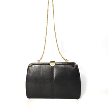 Load image into Gallery viewer, Vintage Dainty Black Lizard Skin Clutch Bag Fold Out Gilt Chain Made In England-Vintage Handbag, Exotic Skins-Brand Spanking Vintage