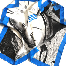 Load image into Gallery viewer, Vintage 80s Large Silk Scarf Clock Image, Bright Blue, Black and Grey Made in Italy-Scarves-Brand Spanking Vintage