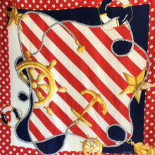 Load image into Gallery viewer, Vintage Echo Large Silk Scarf in Nautical Design with Polka Dot Border in Red/Blue/Gold-Scarves-Brand Spanking Vintage