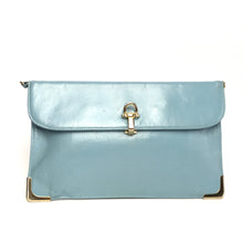 Load image into Gallery viewer, Vintage 70s Powder Blue Leather Clutch Bag with Gilt Clasp and Accents by Jane Shilton-Vintage Handbag, Clutch Bag-Brand Spanking Vintage