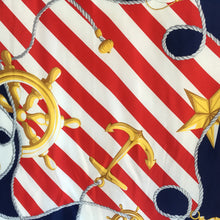 Load image into Gallery viewer, Vintage Echo Large Silk Scarf in Nautical Design with Polka Dot Border in Red/Blue/Gold-Scarves-Brand Spanking Vintage