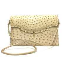 Load image into Gallery viewer, Vintage Genuine Ostrich Skin Clutch Bag/Shoulder Bag In Creamy Beige by Corbeau-Vintage Handbag, Exotic Skins-Brand Spanking Vintage