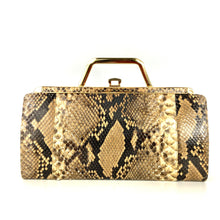 Load image into Gallery viewer, Vintage Large Python Skin Clutch Bag with Folding Gilt Handle And Gilt Shoulder Chain Made in England-Vintage Handbag, Exotic Skins-Brand Spanking Vintage