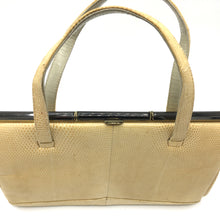 Load image into Gallery viewer, Vintage 50s Creamy Yellow Lizard Skin Handbag By Fassbender With Rare Gunmetal Top Bar Clasp-Vintage Handbag, Exotic Skins-Brand Spanking Vintage