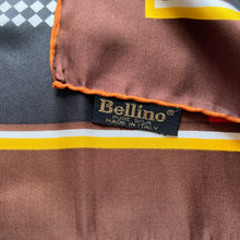 Load image into Gallery viewer, Large Vintage 70s Silk Scarf in Rich Red Brown and Yellow Geometric Design by Bellino Made in Italy-Scarves-Brand Spanking Vintage