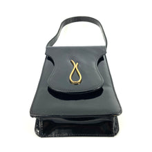Load image into Gallery viewer, Vintage 60s Black Patent Leather/Gilt Trim Slim and Rare Jackie O Style Bag By Widegate Made in England-Vintage Handbag, Kelly Bag-Brand Spanking Vintage