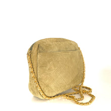 Load image into Gallery viewer, Vintage 80s Large Quilted Suede Shoulder Bag In Olive Green With Long Gilt/Suede Chain-Vintage Handbag, Clutch Bag-Brand Spanking Vintage
