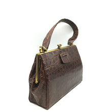 Load image into Gallery viewer, Vintage 50s Milk Chocolate Crocodile Skin Classic Ladylike Bag/ Top Handle Bag w/ Exquisite Clasp, Crocodile Pull Tab And Longer Handle-Vintage Handbag, Exotic Skins-Brand Spanking Vintage