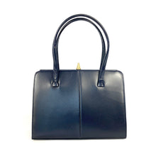 Load image into Gallery viewer, Vintage 50s/60s Classic Twin Handle Handbag with Exquisite Gilt Clasp in Navy Leather By Garfields of London-Vintage Handbag, Kelly Bag-Brand Spanking Vintage
