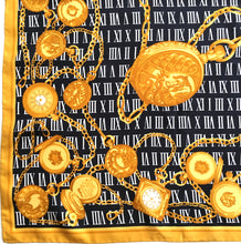 Load image into Gallery viewer, Vintage 80s Large Silk Twill Scarf in Pocket Watch and Chain Design in Black/Gold/White Made in Italy-Scarves-Brand Spanking Vintage