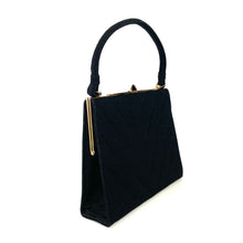 Load image into Gallery viewer, Vintage 50s Black Wool Handbag with Gilt Top Bar From Crown Lewis Made In The USA-Vintage Handbag, Kelly Bag-Brand Spanking Vintage