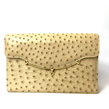 Load image into Gallery viewer, Vintage Genuine Ostrich Skin Clutch Bag/Shoulder Bag In Creamy Beige by Corbeau-Vintage Handbag, Exotic Skins-Brand Spanking Vintage