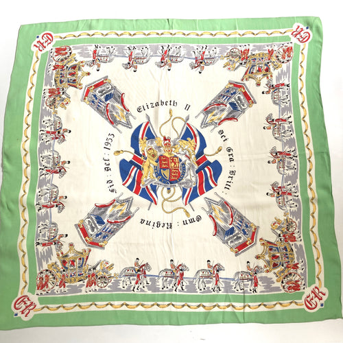 Large Scarf Commemorating The Coronation Of Queen Elizabeth II In Vibrant Colours-Scarves-Brand Spanking Vintage