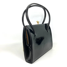 Load image into Gallery viewer, Vintage 60s Dainty Little Black Patent Leather Handag w/ Pearl Clasp And Fuchsia Silk Coin Purse By Waldybag in Original Box-Vintage Handbag, Top Handle Bag-Brand Spanking Vintage