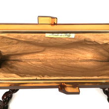 Load image into Gallery viewer, Vintage 70s/80s Clutch w/ Lucite Chain Link Shoulder Strap and Frame w/ Chunky Lucite Clasp in Caramel Suede And Leather Made in Italy-Vintage Handbag, Clutch Bag-Brand Spanking Vintage