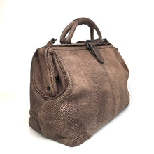 Load image into Gallery viewer, Vintage 80s Leather Faux Lizard Style Taupe Holdall/Overnight Bag/Carpet Bag Style Grip w/ Shoulder Strap Made in India-Vintage Handbag, Large Handbag-Brand Spanking Vintage