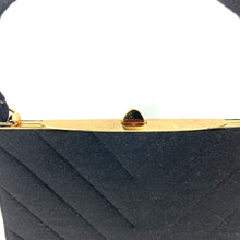 Load image into Gallery viewer, Vintage 50s Black Wool Handbag with Gilt Top Bar From Crown Lewis Made In The USA-Vintage Handbag, Kelly Bag-Brand Spanking Vintage
