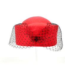 Load image into Gallery viewer, Vintage 60s Scarlet Red Pill Box Wool Felt Hat w/ Veil From Harrods-Accessories, For Her-Brand Spanking Vintage