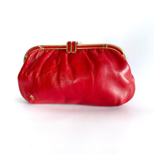Load image into Gallery viewer, Vintage 70s Lipstick Red Leather Clutch Bag, Clutch Purse, Evening or Occasion bag, Gilt and Leather Clasp by Jane Shilton Made in England-Vintage Handbag, Clutch Bag-Brand Spanking Vintage