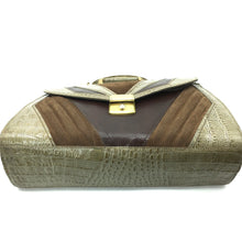 Load image into Gallery viewer, Vintage 70s Satchel Style Suede and Mock Croc/Lizard Leather Handbag in Browny/Green w/ Optional Long Shoulder Strap-Vintage Handbag, Large Handbag-Brand Spanking Vintage